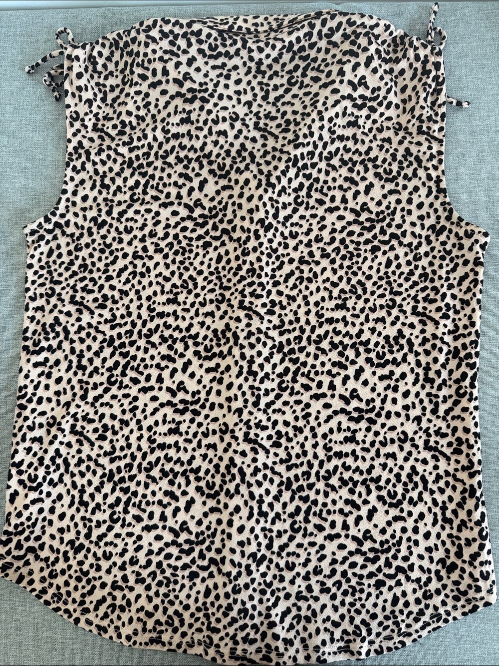 Adrianna Papell Beige and Black Leopard Print Sleeveless Button-Down Top - Picture 8 of 12